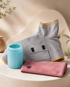 Kit Retour Propre Pattimo avec nettoyeur de pattes, serviette et peignoir